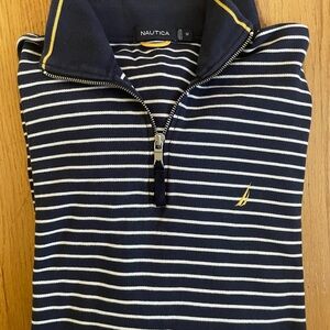 Nautica Navy and White Striped Sweater